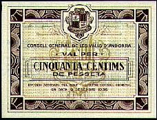 Andorra P.5  50 Centimes 19.12.1936
