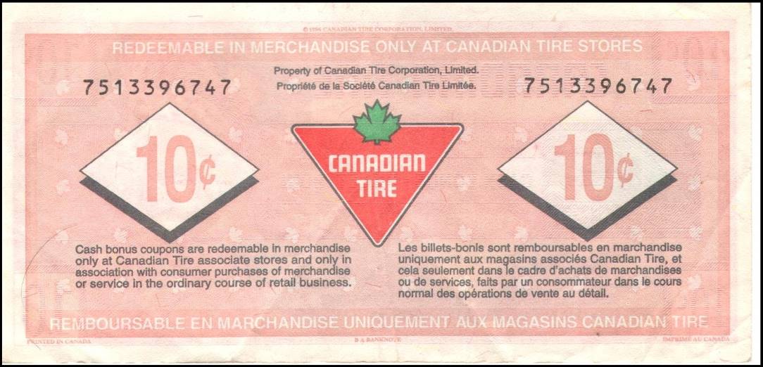 Canadian Tire Company Cash Bonus Coupons1993, Scotsman Store Issues