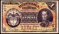 Colombia P.214  1 Peso Bogota 1.3.1888 Ser.M